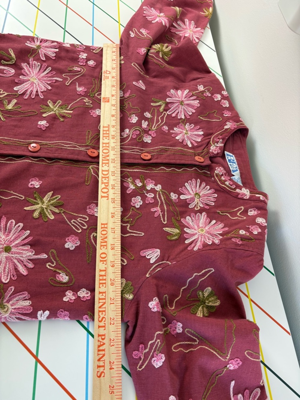 Vintage 90s Embroidered Floral Shacket Cotton Linen size Large Petite boho - Picture 10 of 12